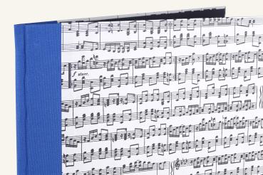 Blaue Notenmappe A4,Notenmotiv, handgefertigt mit Gummiband